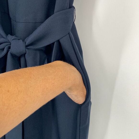 Banana Republic Tapered Leg Sleeveless Belted‎ Jumpsuit Preppy Pockets Navy 4 - Picture 6 of 16